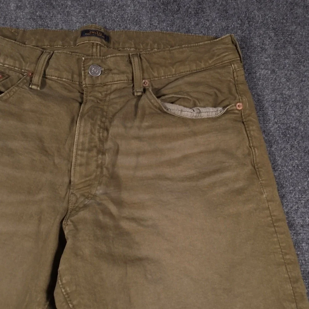 Polo Ralph Lauren Sullivan Slim Jeans Mens 34x32 Olive Green Fading Whiskered
